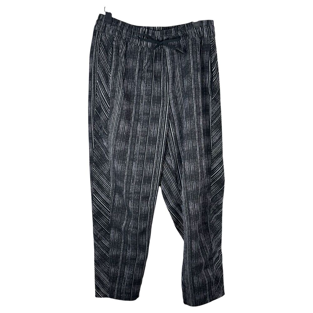 Athleta 305514 Trekkie Pants Flowy Pull On Drawstring Abstract Stripe Black 6